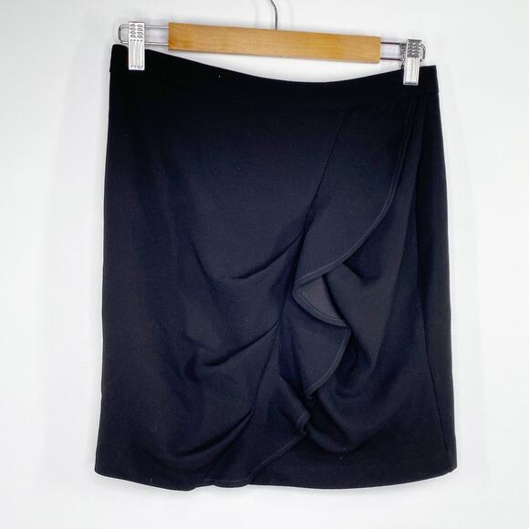 BCBGeneration Womens Black Ruffle A-Line Mini Skirt Size 4 Career Office - Picture 2 of 7